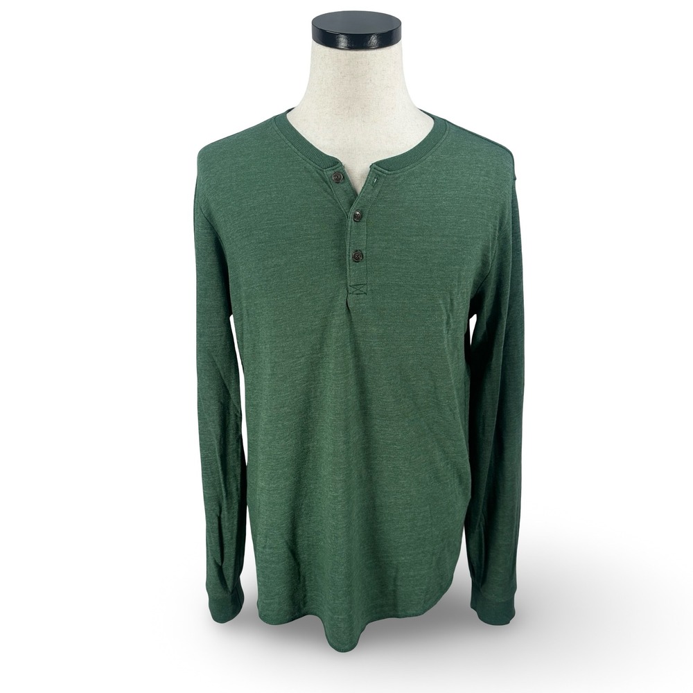 Marine Layer Mens Green Heathered Long Sleeve Double Knit Henley Shirt Medium